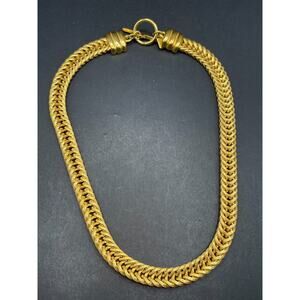 Vintage Anne Klein Solid Gold Tone Flat Chain Link Statement Necklace 17"